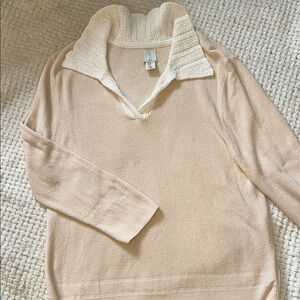 Joie Tan V-Neck Sweater with Cream Collar